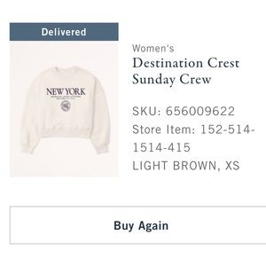 Abercrombie destination crest Sunday crew